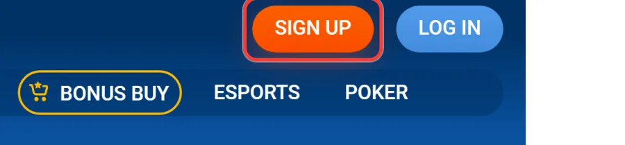 Tlačítko registrace v horní liště webu Mostbet